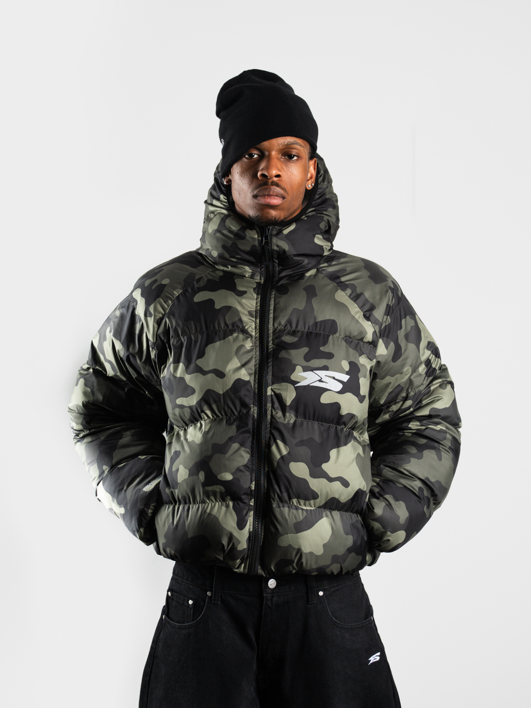 OVER5IZE "DUO" REVERSIBLE PUFFER JACKET CAMO & WHITE