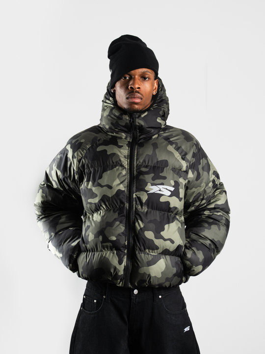 OVER5IZE "DUO" REVERSIBLE PUFFER JACKET CAMO & WHITE