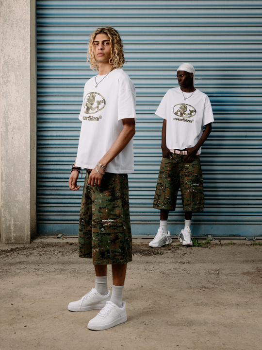 OVER5IZE "pixel" DIGITAL CAMO JORTS GREEN