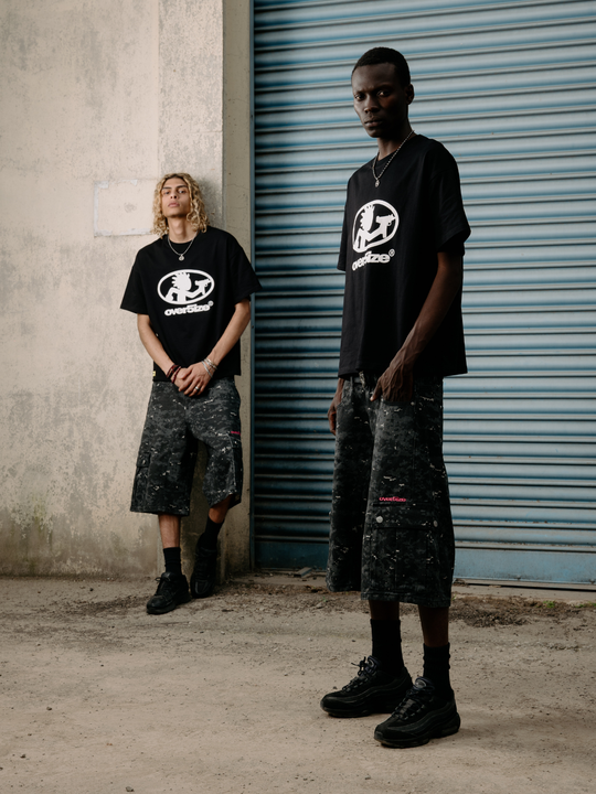 OVER5IZE "pixel" DIGITAL CAMO JORTS BLACK