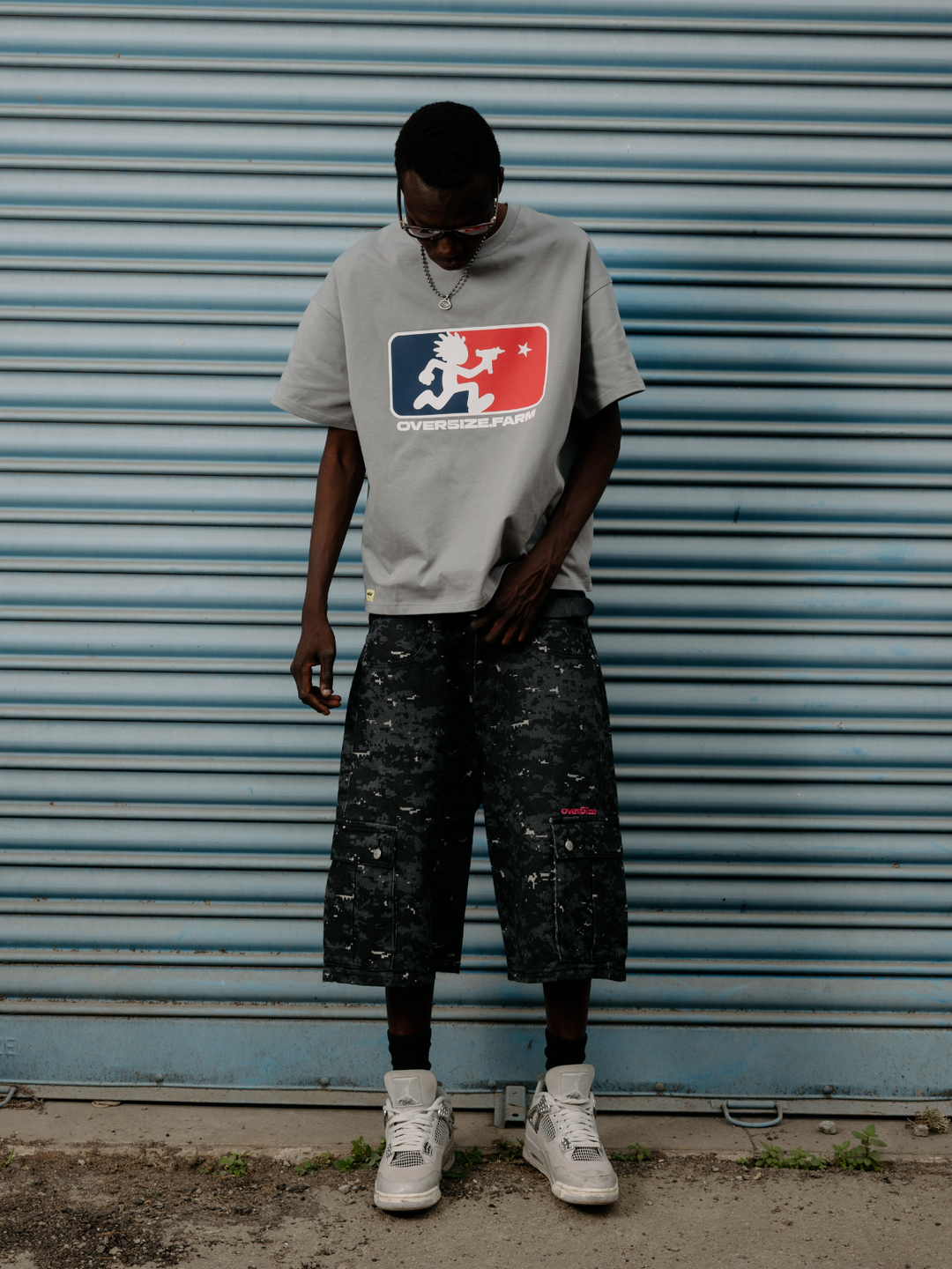 OVER5IZE "pixel" DIGITAL CAMO JORTS BLACK