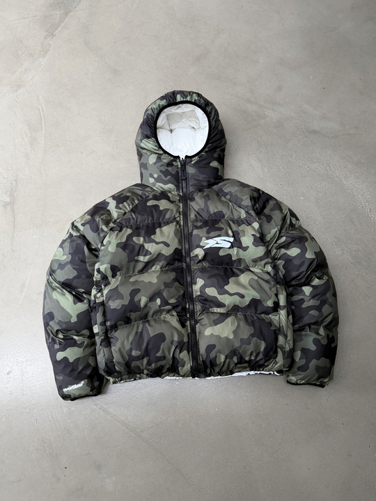 OVER5IZE "DUO" REVERSIBLE PUFFER JACKET CAMO & WHITE