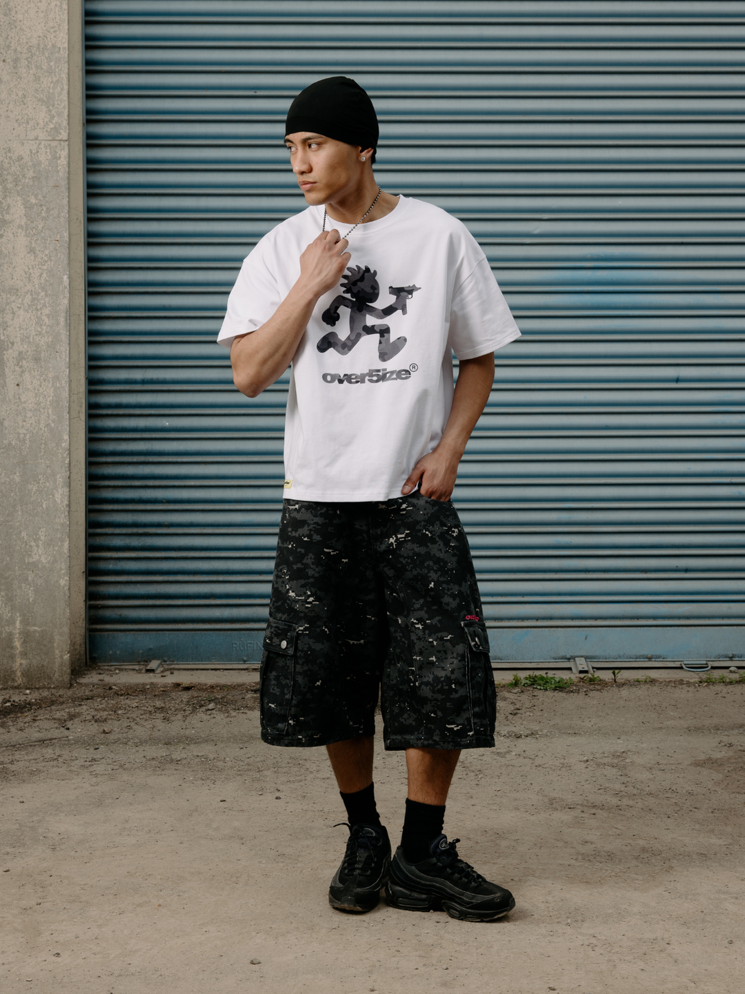 OVER5IZE "pixel" DIGITAL CAMO JORTS BLACK