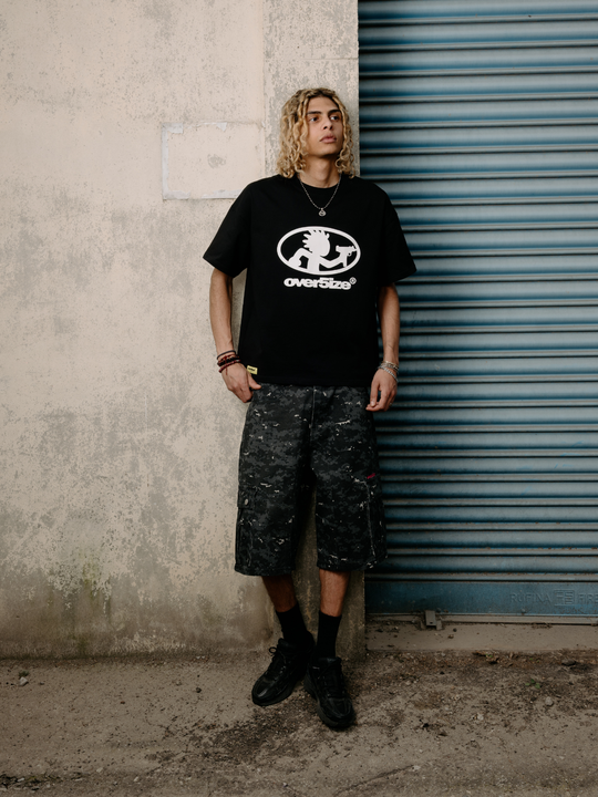 OVER5IZE "pixel" DIGITAL CAMO JORTS BLACK