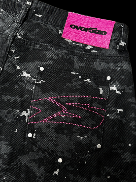 OVER5IZE "pixel" DIGITAL CAMO JORTS BLACK
