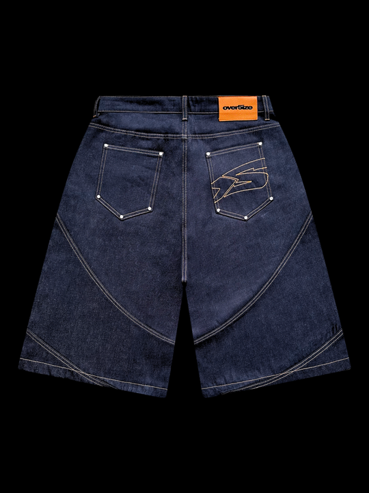 OVER5IZE "struct" RAW DENIM JORTS BLUE