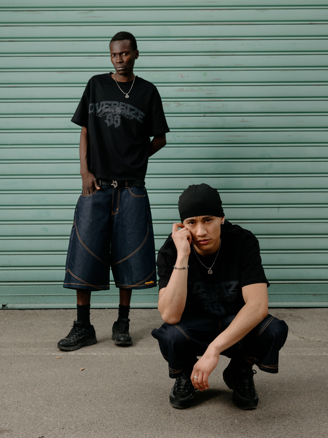 OVER5IZE "struct" RAW DENIM JORTS BLUE