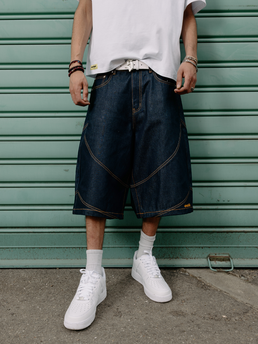 OVER5IZE "struct" RAW DENIM JORTS BLUE
