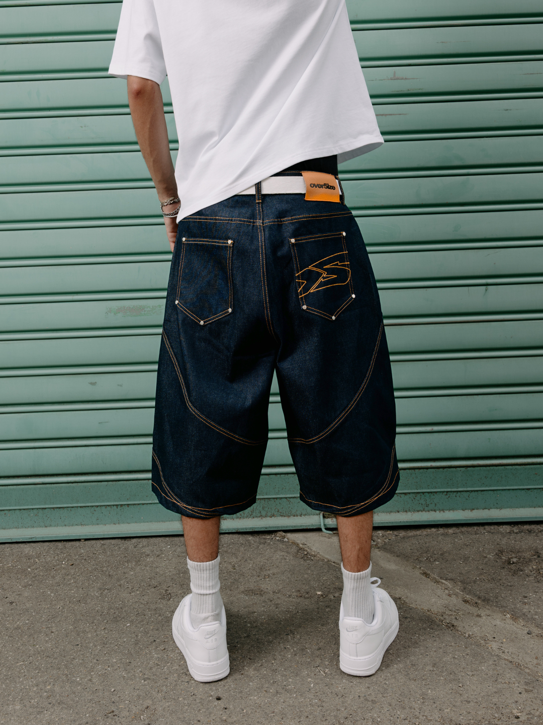 OVER5IZE "struct" RAW DENIM JORTS BLUE