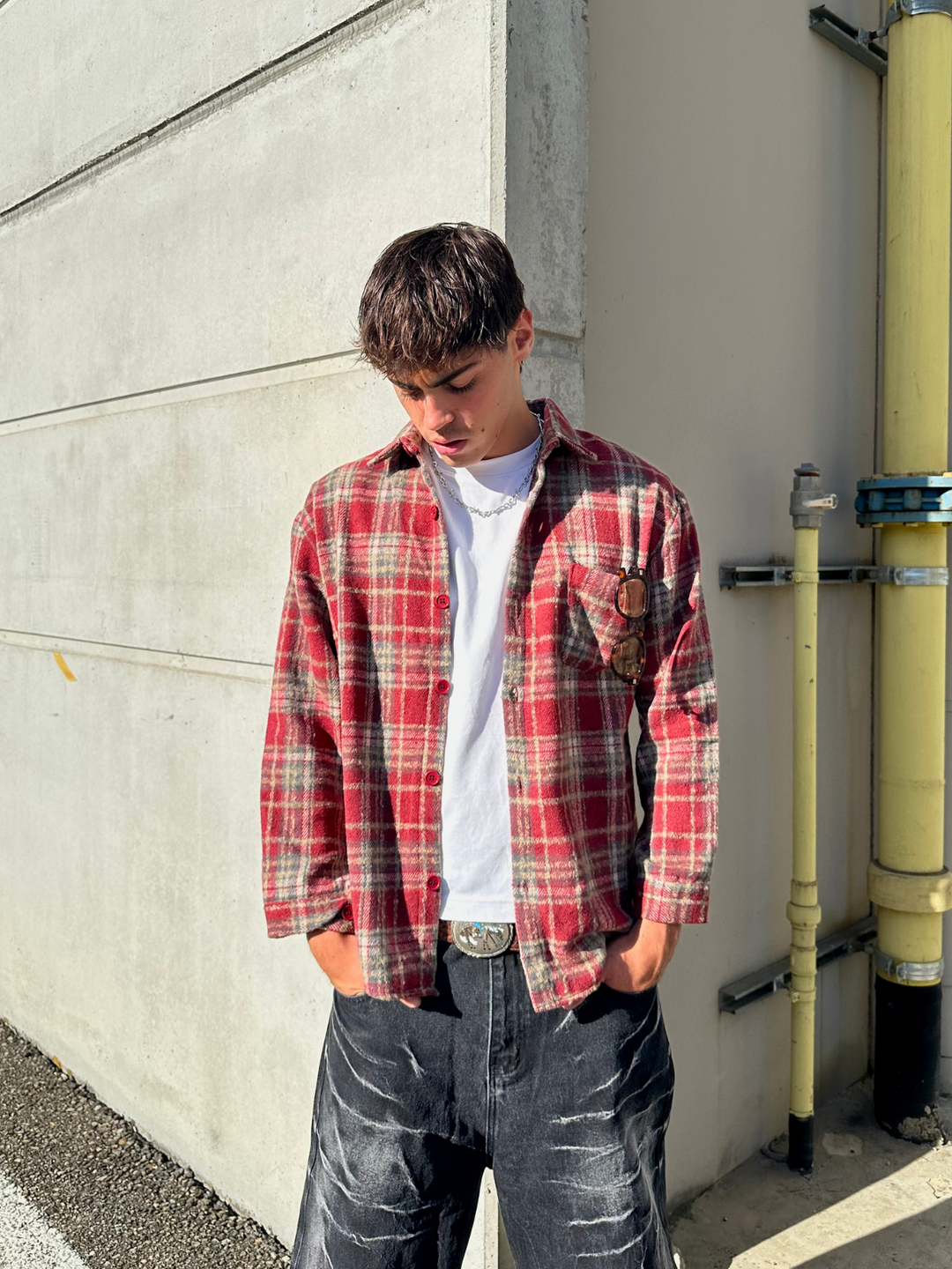 OVER5IZE "shelter" OVERSHIRT BRICK RED