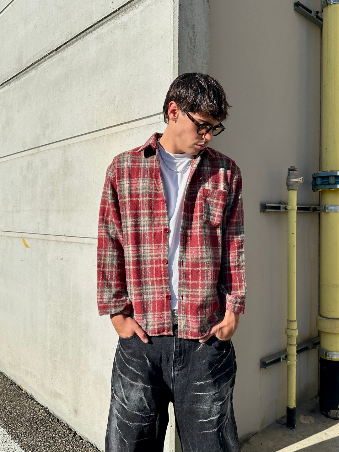 OVER5IZE "shelter" OVERSHIRT BRICK RED
