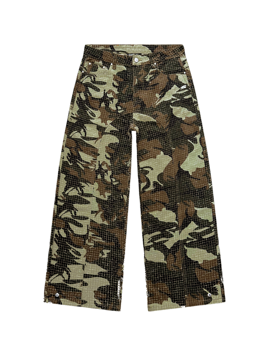 OVER5IZE “stripy” DUAL FIT DISTRESSED CAMO JEANS