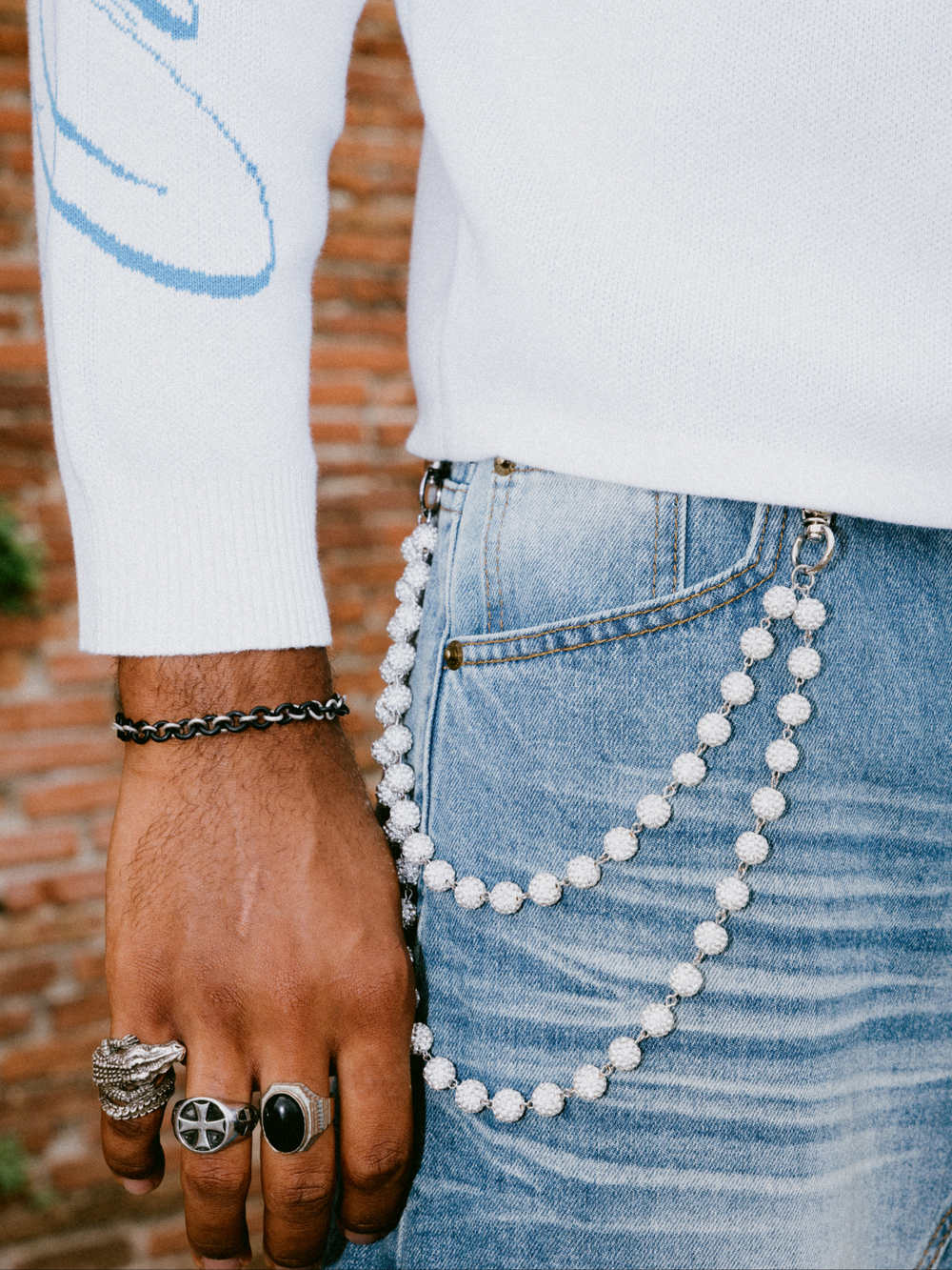 OVER5IZE "shiny" PANTS CHAIN WHITE