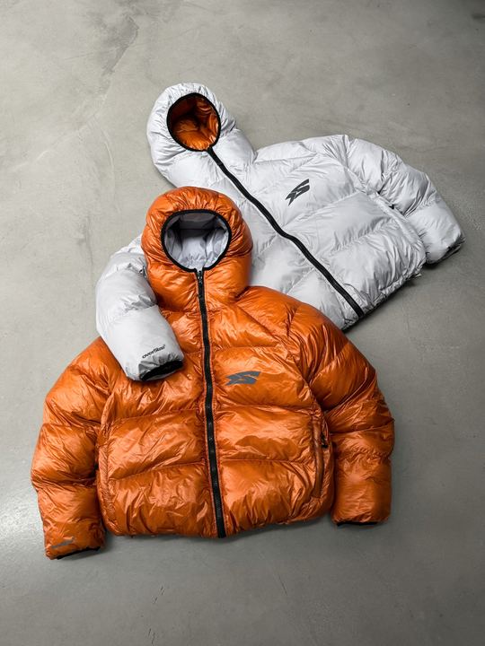 OVER5IZE "DUO" REVERSIBLE PUFFER JACKET ORANGE & GREY