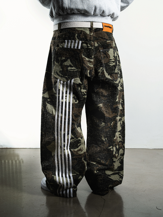 OVER5IZE “stripy” DUAL FIT DISTRESSED CAMO JEANS