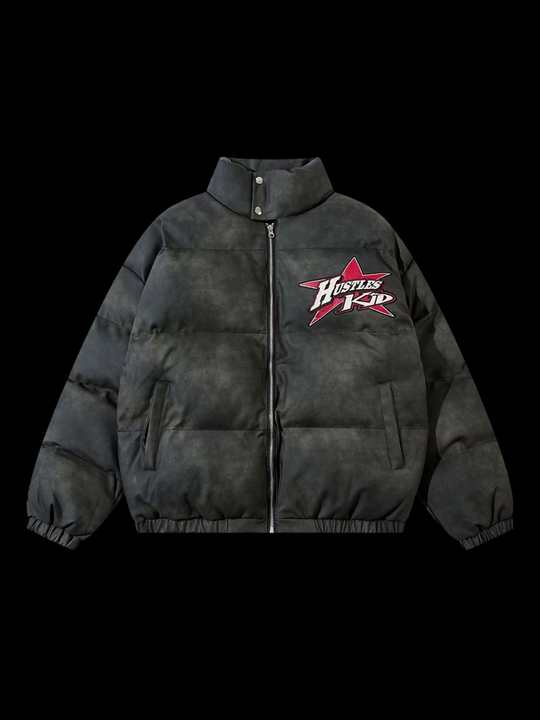 OVER5IZE "wintry" LEATHER PUFFER JACKET BLACK CEMENT