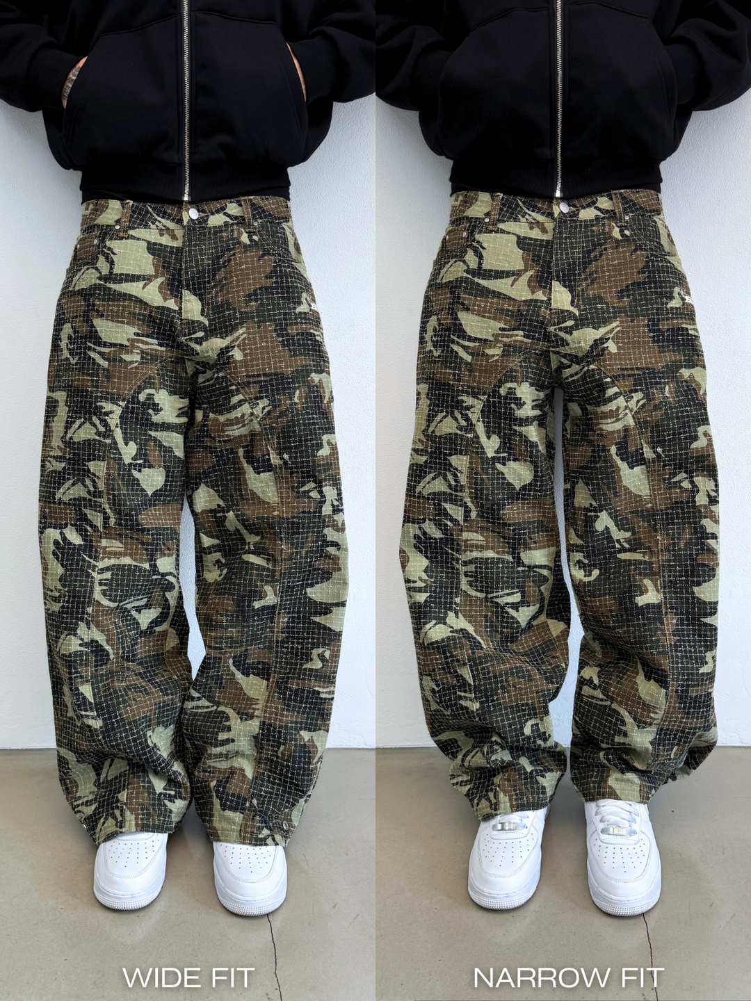 OVER5IZE “stripy” DUAL FIT DISTRESSED CAMO JEANS