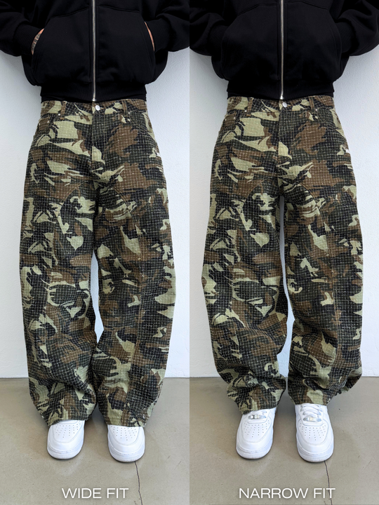 OVER5IZE “stripy” DUAL FIT DISTRESSED CAMO JEANS