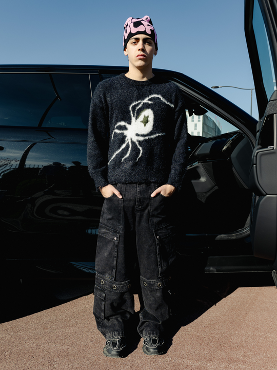 OVER5IZE "spidernest" SWEATER BLACK