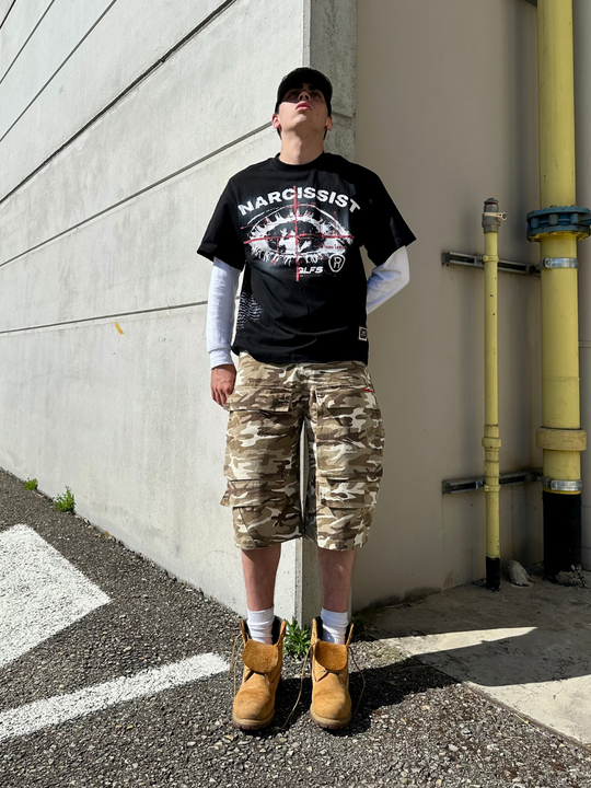 OVER5IZE "narcissist"  HEAVY TEE BLACK
