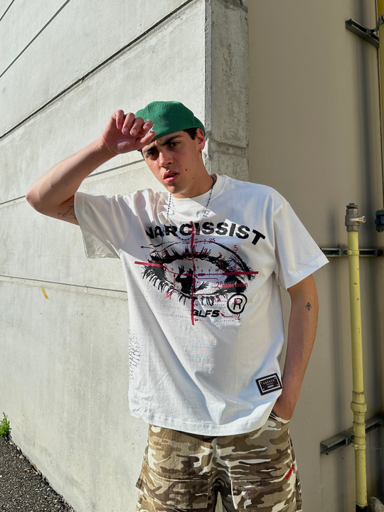 OVER5IZE "narcissist" HEAVY TEE WHITE