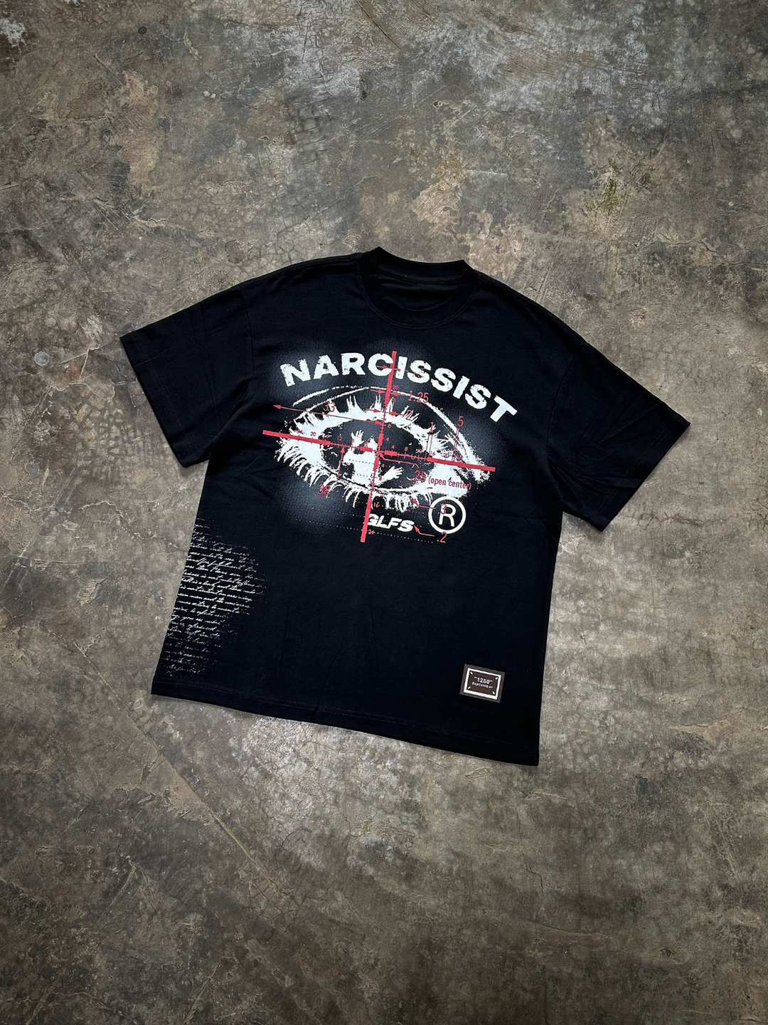 OVER5IZE "narcissist"  HEAVY TEE BLACK
