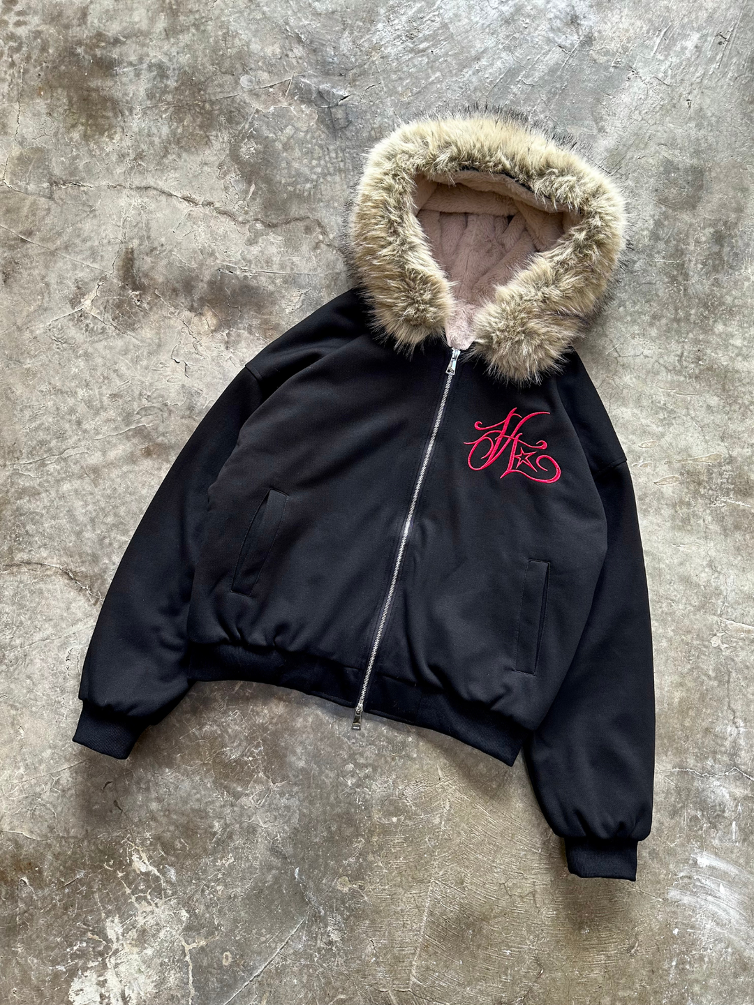 OVER5IZE "evil" FUR JACKET BLACK