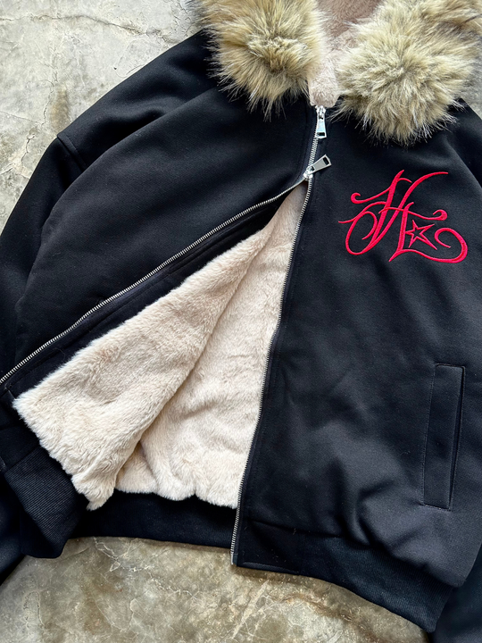 OVER5IZE "evil" FUR JACKET BLACK