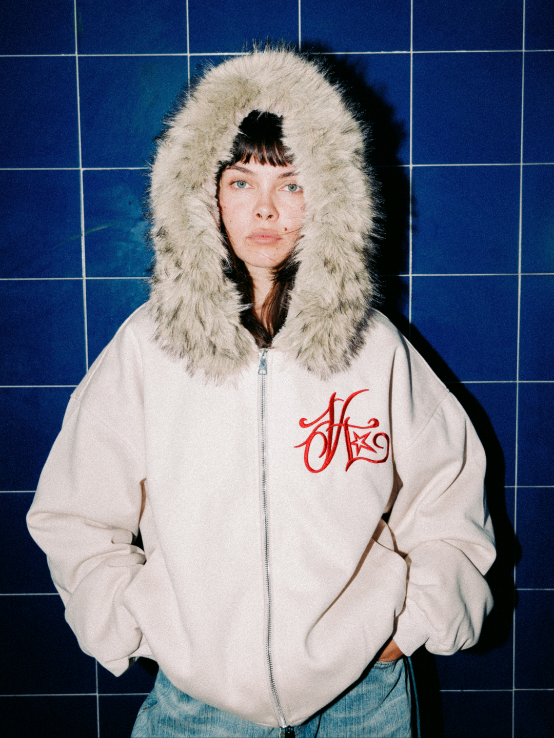 OVER5IZE "evil" FUR JACKET CREAM