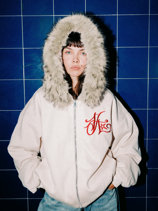 OVER5IZE "evil" FUR JACKET CREAM