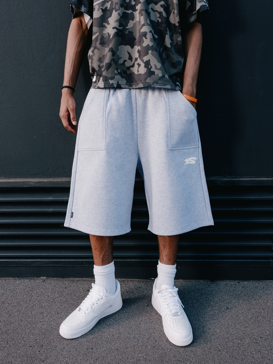 OVER5IZE "rookie" REVERSIBLE JORTS GREY