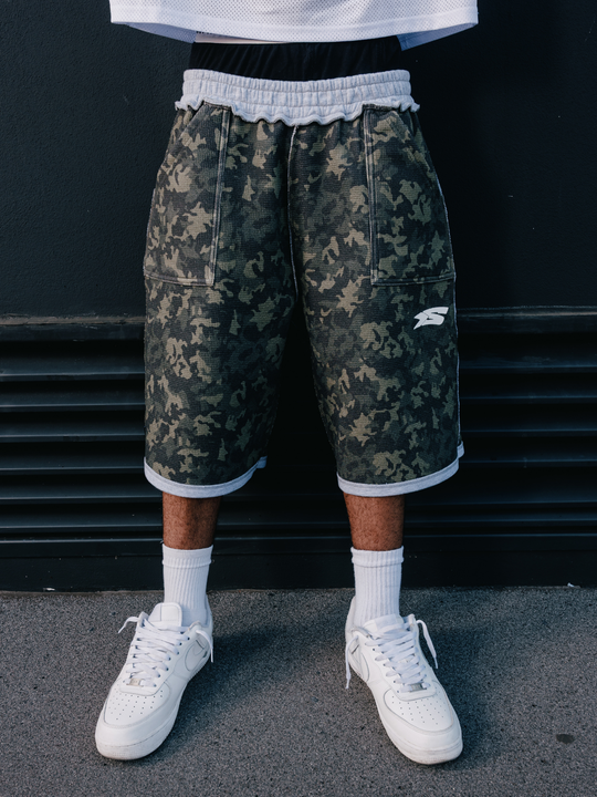 OVER5IZE "rookie" REVERSIBLE JORTS GREY
