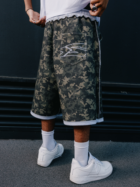 OVER5IZE "rookie" REVERSIBLE JORTS GREY