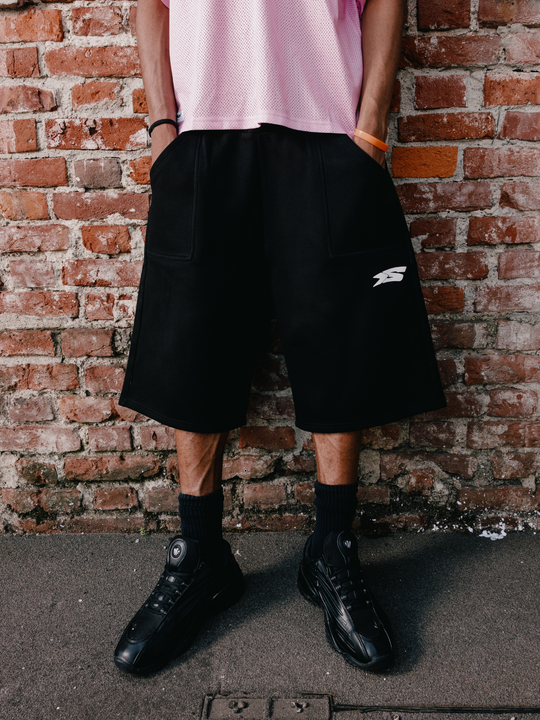 OVER5IZE "rookie" REVERSIBLE JORTS BLACK
