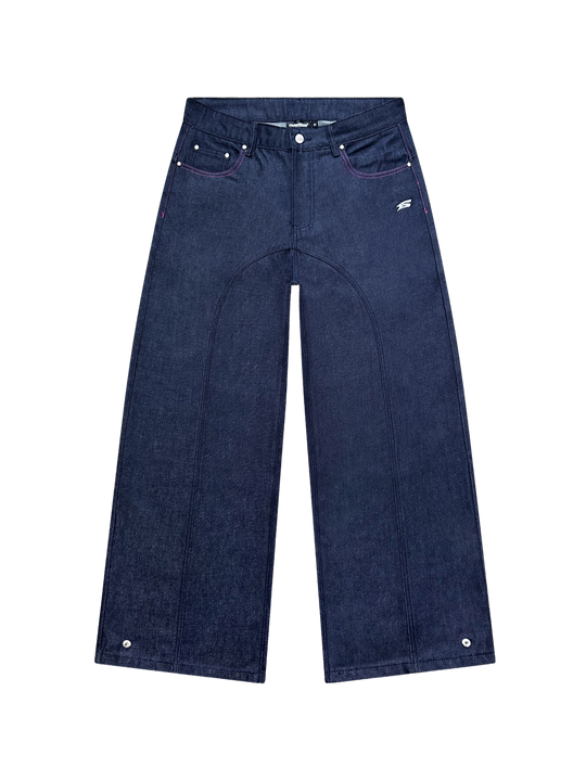 OVER5IZE “stripy” DUAL FIT RAW DENIM JEANS BLUE