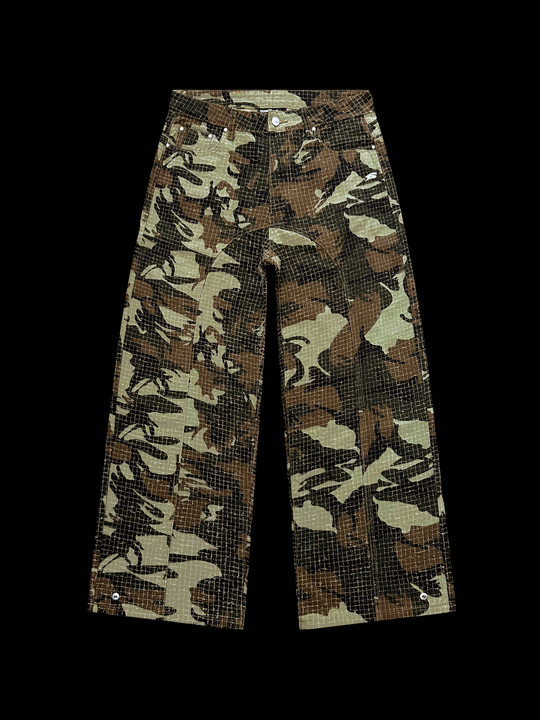 OVER5IZE “stripy” DUAL FIT DISTRESSED CAMO JEANS