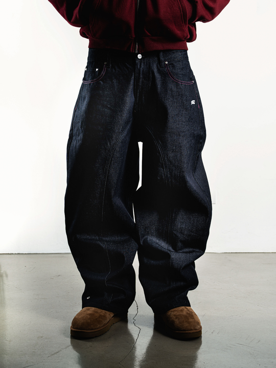 OVER5IZE “stripy” DUAL FIT RAW DENIM JEANS BLUE