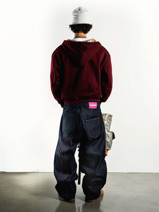 OVER5IZE “stripy” DUAL FIT RAW DENIM JEANS BLUE