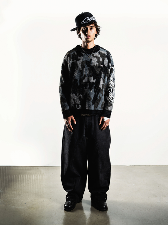 OVER5IZE “wildy” MOHAIR SWEATER CAMO BLACK