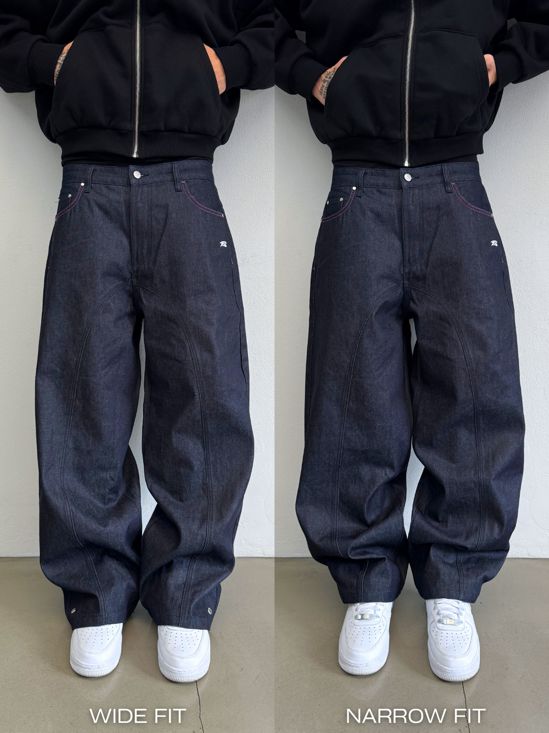 OVER5IZE “stripy” DUAL FIT RAW DENIM JEANS BLUE