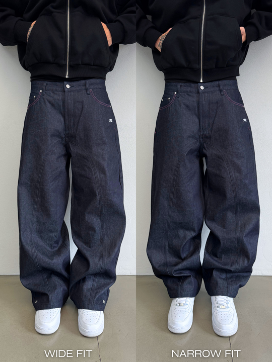 OVER5IZE “stripy” DUAL FIT RAW DENIM JEANS BLUE