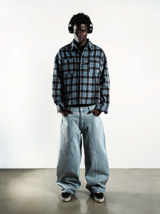OVER5IZE “plaidy” FLANNEL SHIRT BLUE