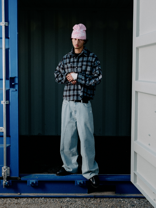 OVER5IZE “plaidy” FLANNEL SHIRT BLUE