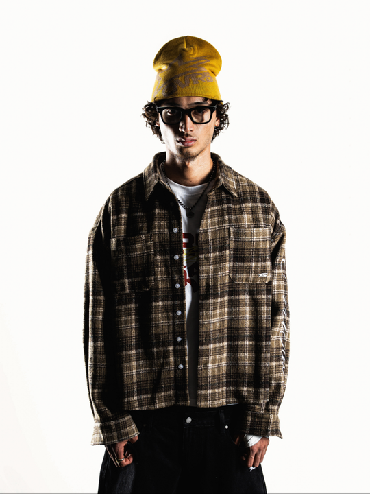 OVER5IZE “plaidy” FLANNEL SHIRT BROWN