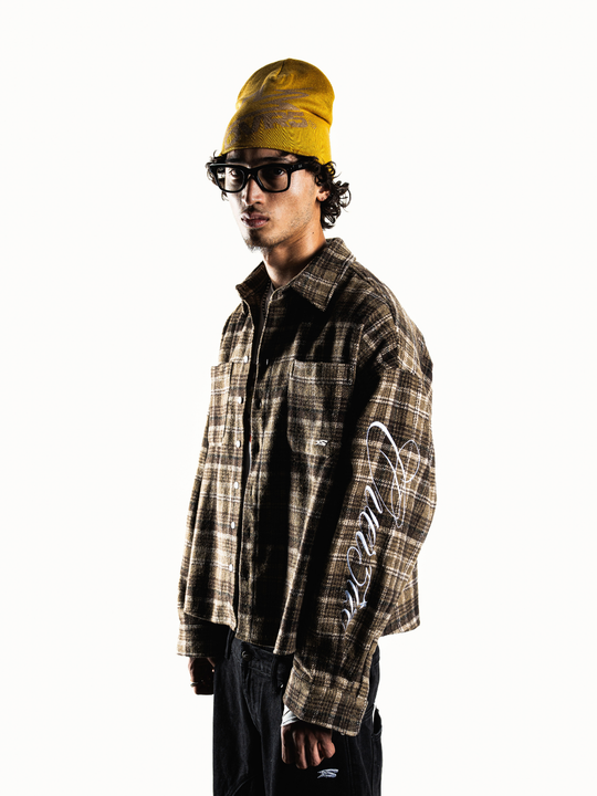 OVER5IZE “plaidy” FLANNEL SHIRT BROWN