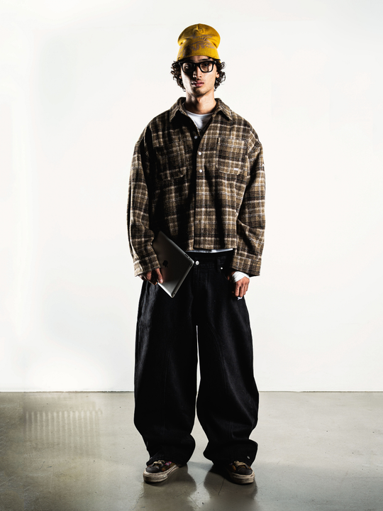 OVER5IZE “plaidy” FLANNEL SHIRT BROWN