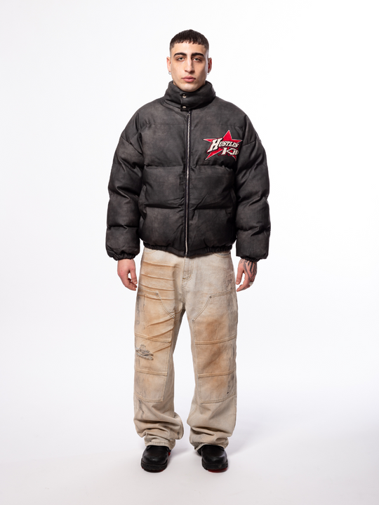 OVER5IZE "wintry" LEATHER PUFFER JACKET BLACK CEMENT