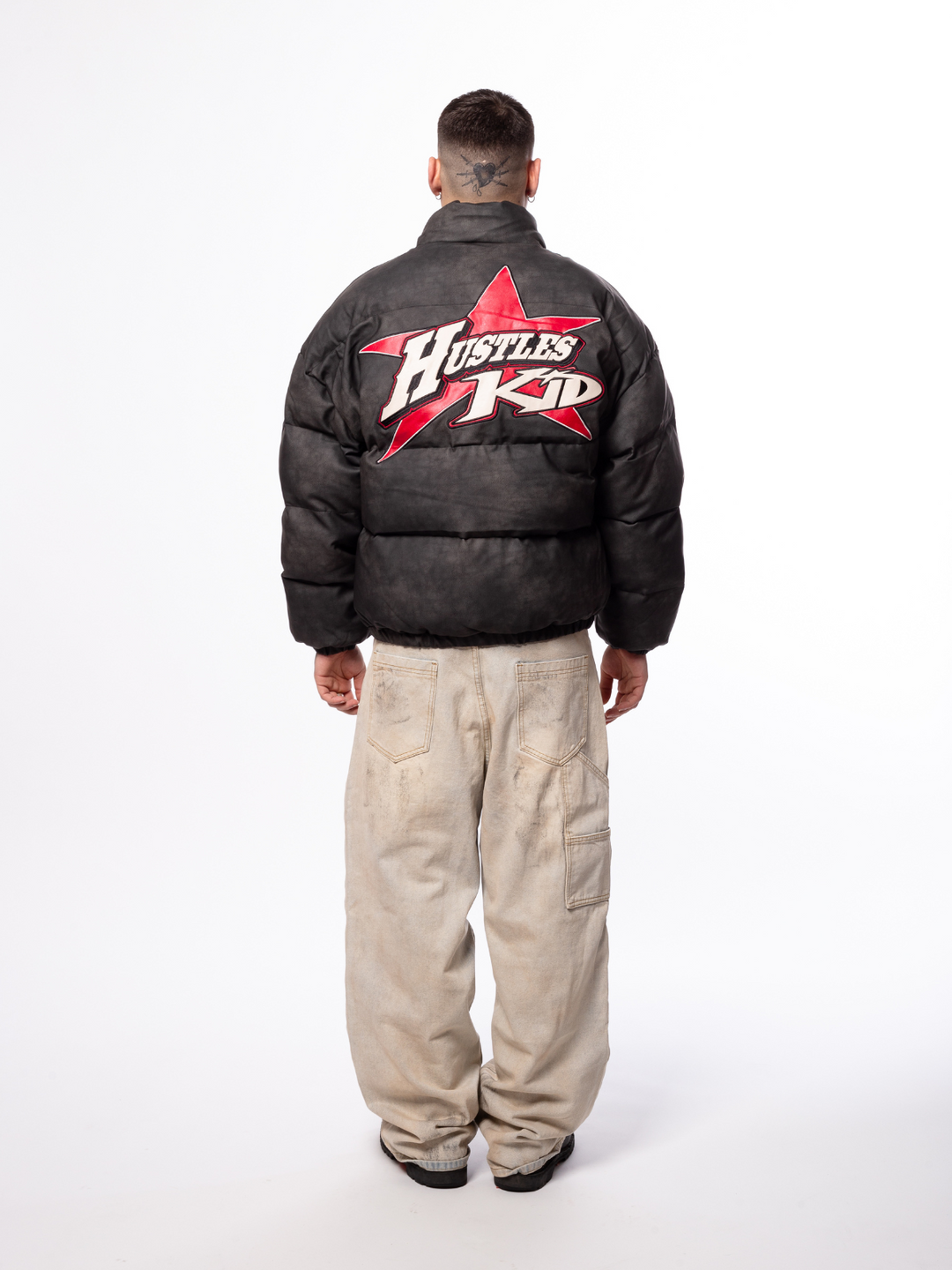 OVER5IZE "wintry" LEATHER PUFFER JACKET BLACK CEMENT