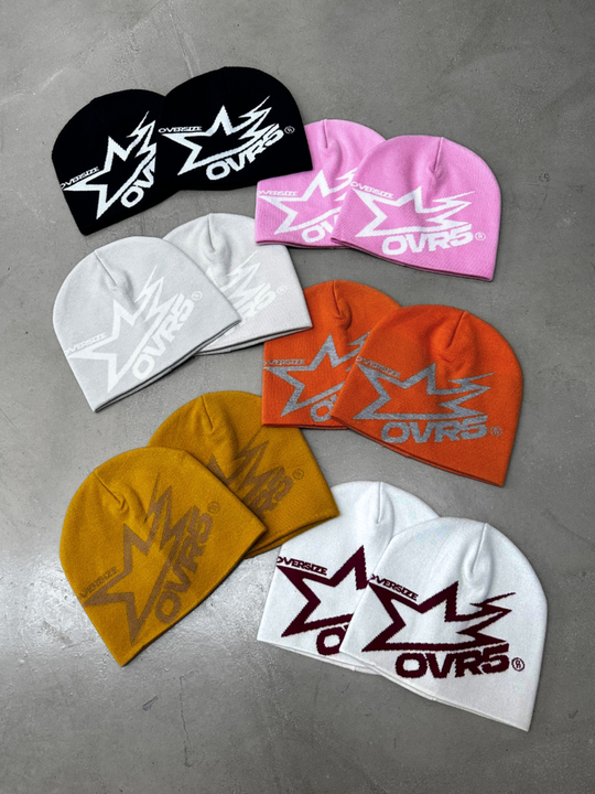 OVER5IZE "star" BEANIE GREY & WHITE
