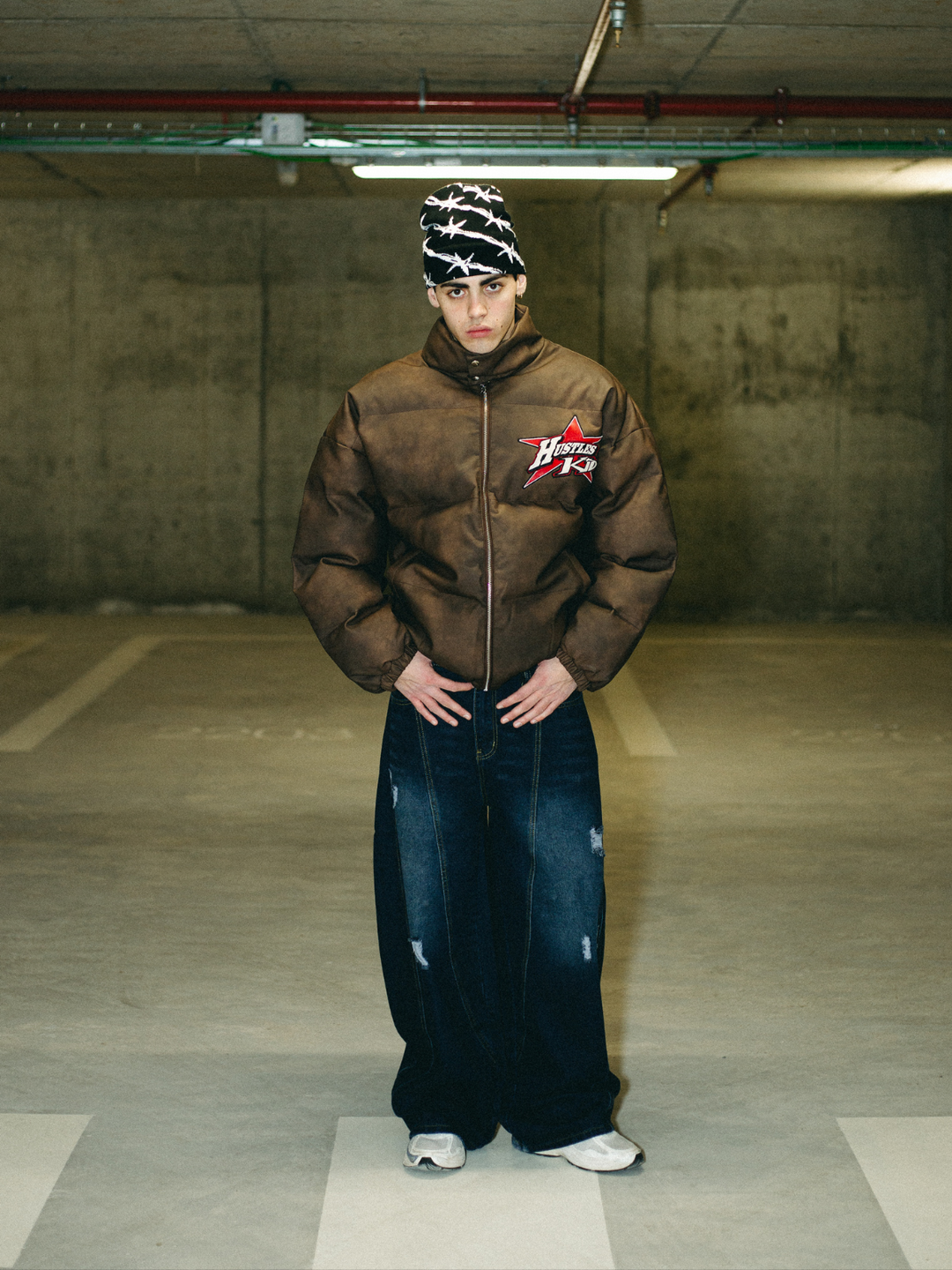 OVER5IZE "wintry" LEATHER PUFFER JACKET BROWN